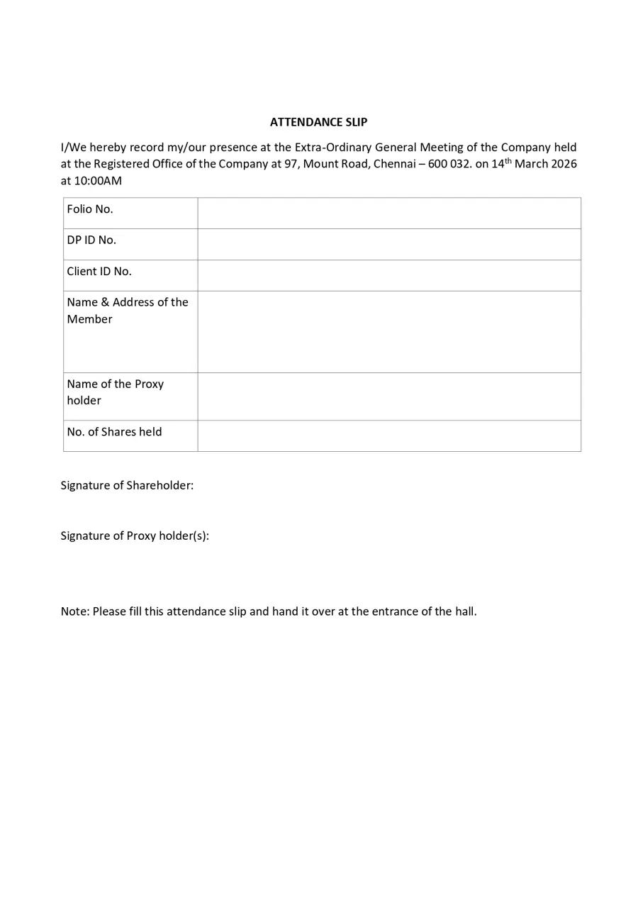 EXTRA ORDINARY GENERAL MEETING